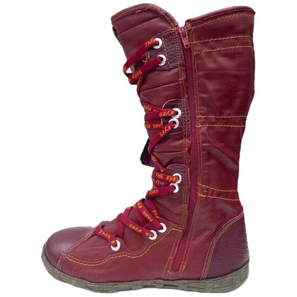 TMA EYES Tall Leather Distressed Moto Boots Women's size 9 Burgundy Orange - Picture 3 of 8
